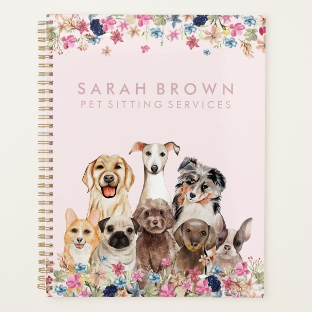 Dog Grooming Walking Small Pet Business Pink Planner (Front)