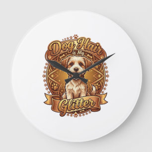 Dog Hair Is Glitter Fluffy Gold Ribbon_1 Large Clock