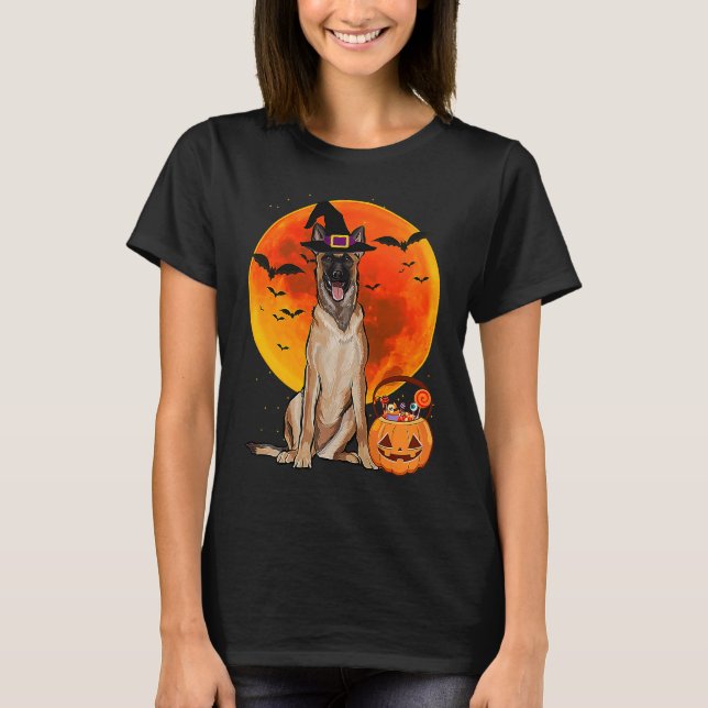 Dog Halloween Belgian Malinoi Jack O Lantern Pumpk T-Shirt (Front)