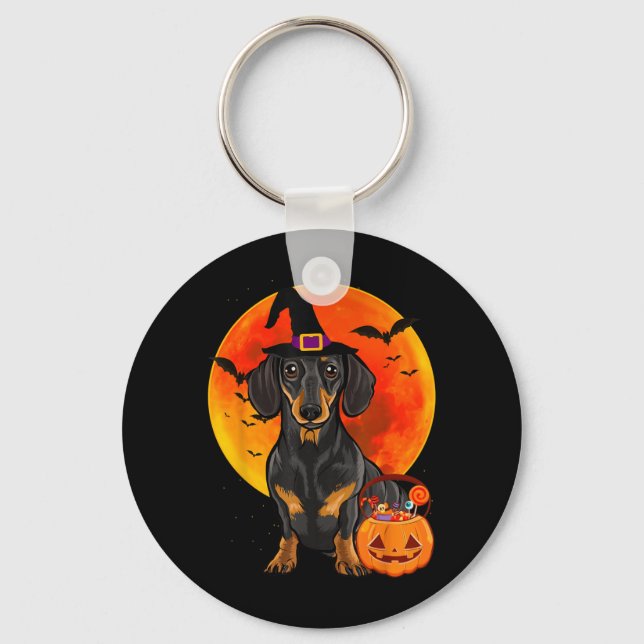 Dog Halloween Black Dachshund Jack O Lantern Key Ring (Front)