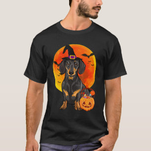 Dog Halloween Black Dachshund Jack O Lantern Pumpk T-Shirt