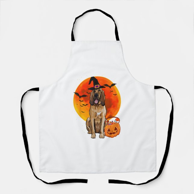 Dog Halloween Bloodhound Jack O Lantern Pumpkin T- Apron (Front)