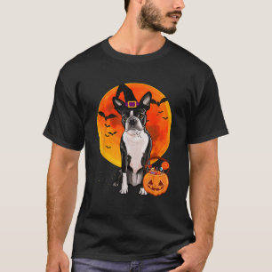 Dog Halloween Boston Terrier Jack O Lantern Pumpki T-Shirt