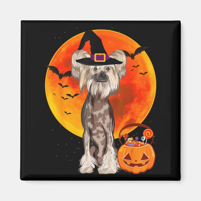 Dog Halloween Chinese Crested Jack O Lantern Magnet (Front)