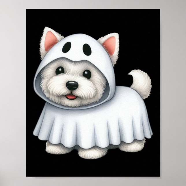 Dog Halloween Costume Ghost West Highland Terrier  Poster (Front)