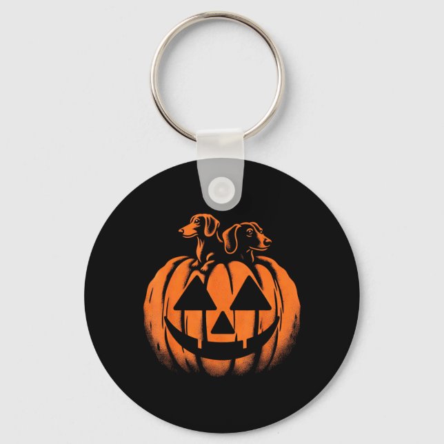 Dog Halloween Dachshund Jack O Lantern Pumpkin Key Ring (Front)