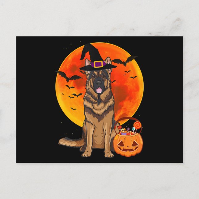 Dog Halloween German Shepherd Jack Lantern Pumpk Invitation Postcard (Front)