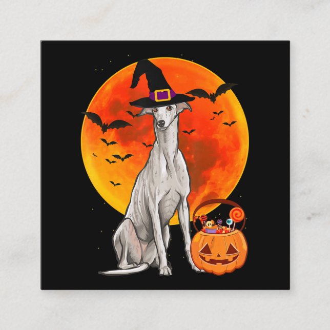 Dog Halloween Greyhound Jack O Lantern Pumpkin Square Business Card (Front)