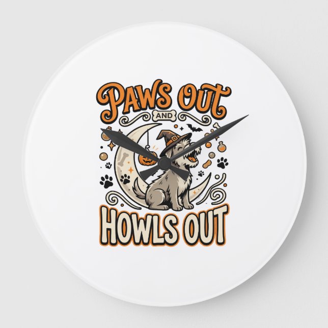 Dog Halloween Howl Party Large Clock (Front)