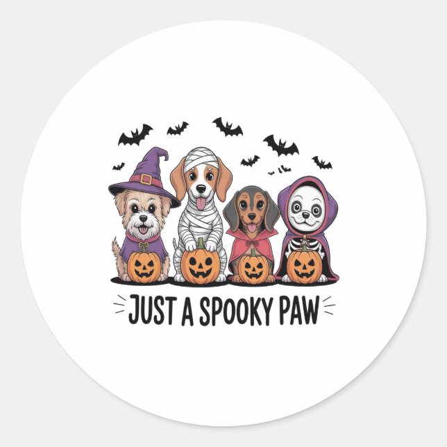Dog Halloween Just a Spooky Paw Classic Round Sticker (Front)