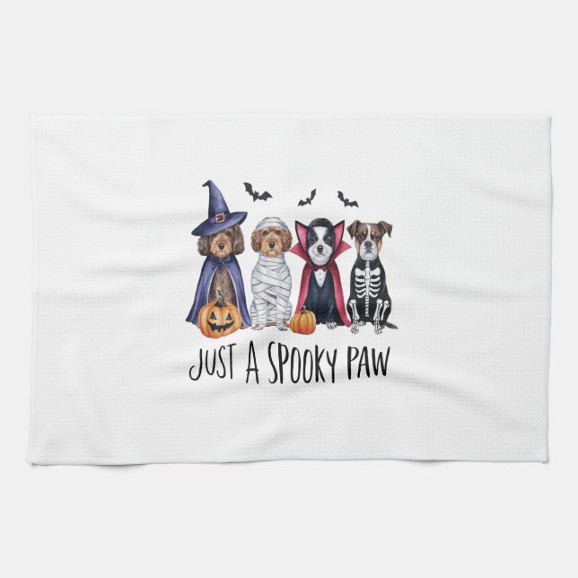 Dog Halloween Just a Spooky Paw Tea Towel (Horizontal)