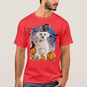 Dog Halloween Maltese Jack O Lantern Pumpkin Moon T-Shirt