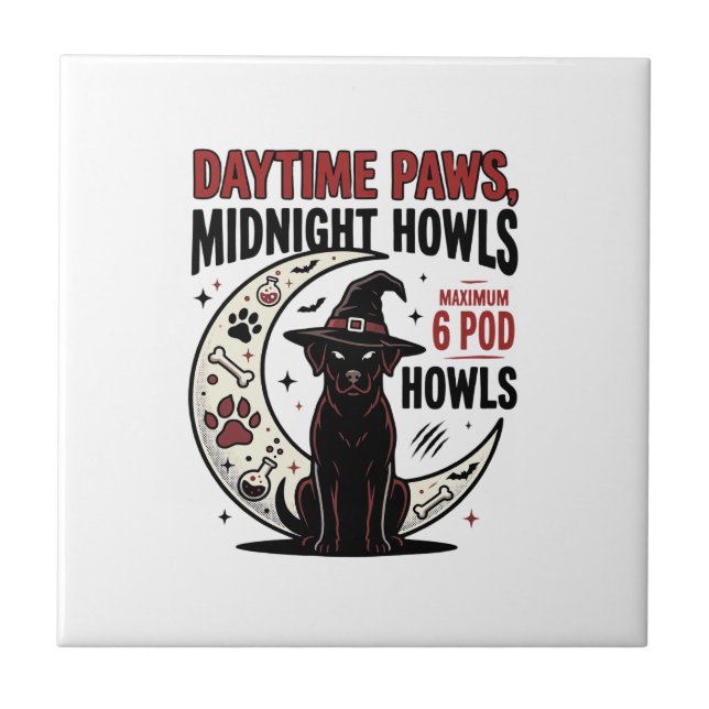 Dog Halloween Midnight Howls Ceramic Tile (Front)