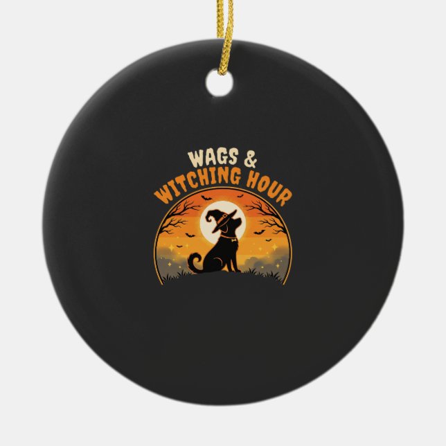 Dog Halloween Moonlight Ceramic Ornament (Front)