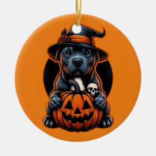 Dog Halloween - Pitbull Witch Ceramic Ornament