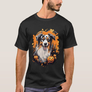 Dog Halloween Pumpkin Australian Shepherd T-Shirt