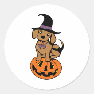 dog halloween pumpkin face classic round sticker