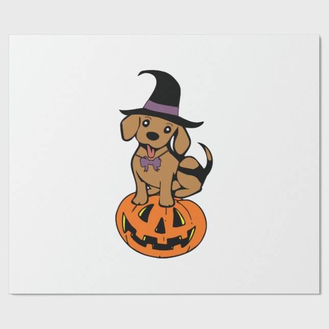 dog halloween pumpkin face wrapping paper (Flat)