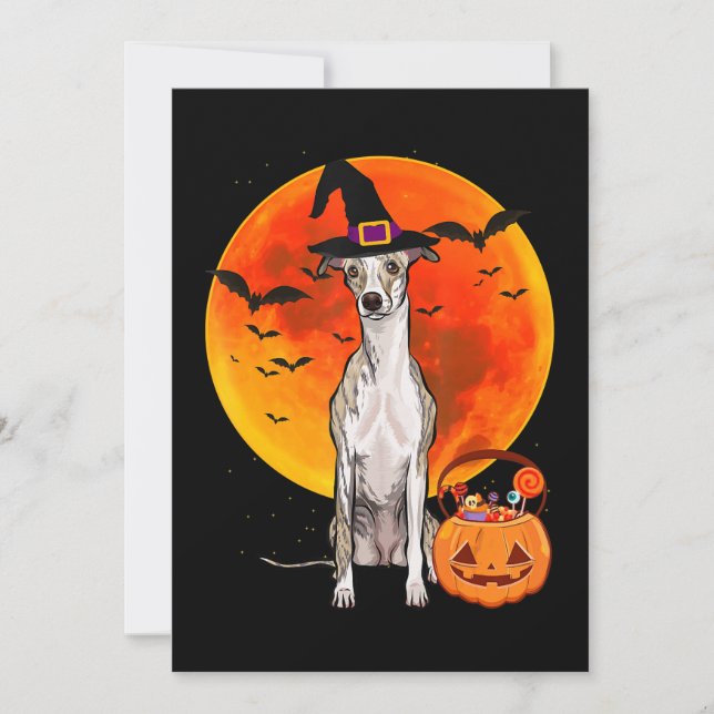 Dog Halloween Whippet Jack O Lantern Pumpkin Holiday Card (Front)