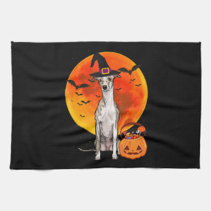 Dog Halloween Whippet Jack O Lantern Pumpkin T-Shi Tea Towel