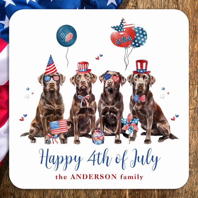 Dog Happy 4th Of July Patriotic Labrador Retriever Square Sticker (Creator Uploaded)