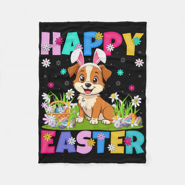 Dog Happy Easter Egg Hunt Bunny Ear Dog Easter  Fleece Blanket (Front)