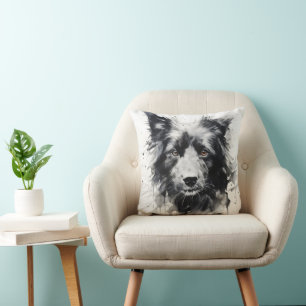 Dog Head Ink Painting Cushion