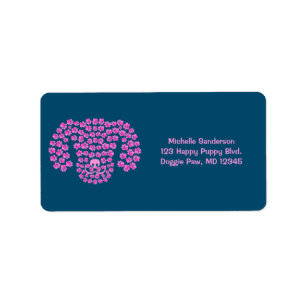 Dog Head Pawprints / Hot Pink & Ocean Blue / Label
