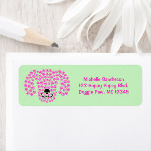 Dog Head Pawprints / Hot Pink & Pastel Green / Return Address Label
