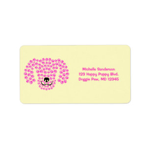 Dog Head Pawprints / Hot Pink & Pastel Yellow / Label