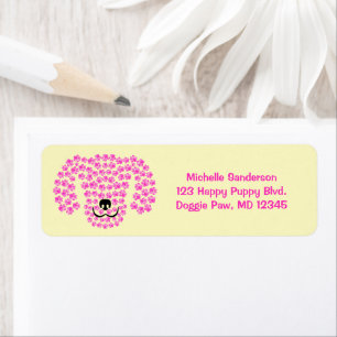 Dog Head Pawprints / Hot Pink & Pastel Yellow / Return Address Label