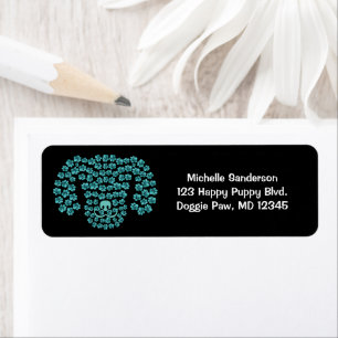 Dog Head Pawprints / Teal Blue & Black / Return Address Label