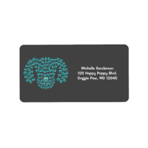 Dog Head Pawprints / Teal Blue & Dark Grey / Label