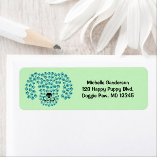 Dog Head Pawprints / Teal Blue & Pastel Green / Return Address Label