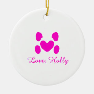 Dog heart paw pink pet add name text animal cat na ceramic ornament