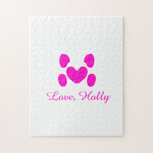 Dog heart paw pink pet add name text animal cat na jigsaw puzzle