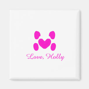 Dog heart paw pink pet add name text animal cat na magnet