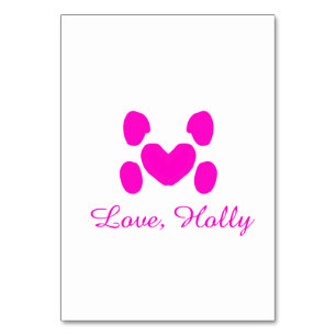 Dog heart paw pink pet add name text animal cat na table number