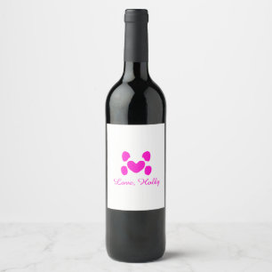 Dog heart paw pink pet add name text animal cat na wine label