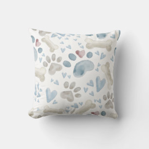 Dog Heart Paw Print Throw Pillow