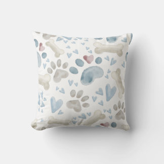 Dog Heart Paw Print Throw Pillow