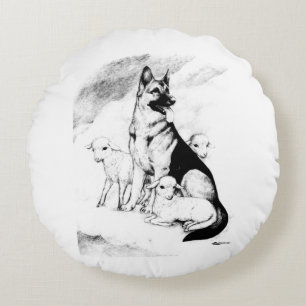 Dog Heaven, the Master's Flock Round Cushion