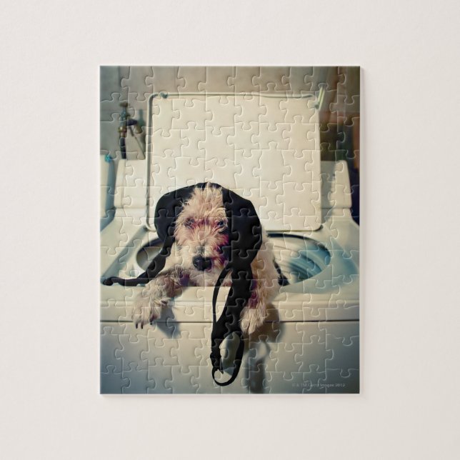 Dog helping out with the wash jigsaw puzzle (Vertical)