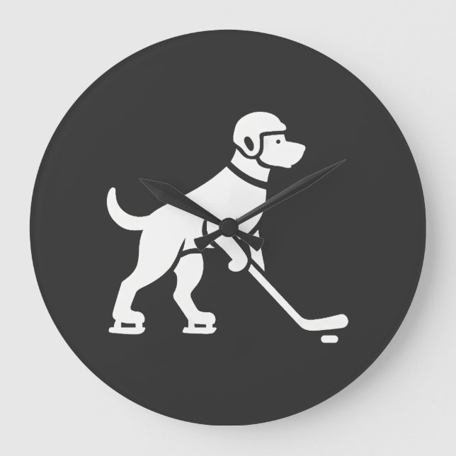 Dog Hockey Player Silhouette  Large Clock (Front)