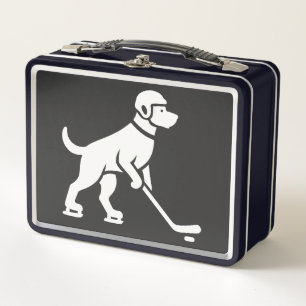 Dog Hockey Player Silhouette Metal Lunch Box
