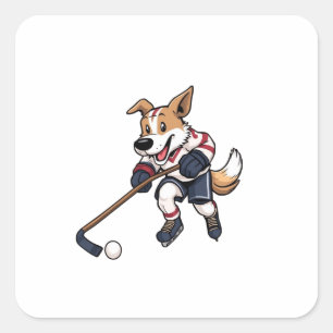 Dog Hockey Player Square Sticker
