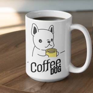 Dog holding a coffee mug says Coffee Dog