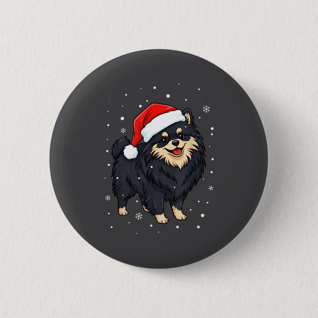 Dog Holiday Meranian Dog Santa Illustration - Fluf 6 Cm Round Badge (Front)