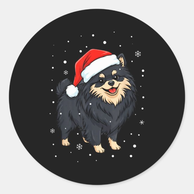 Dog Holiday Meranian Dog Santa Illustration - Fluf Classic Round Sticker (Front)