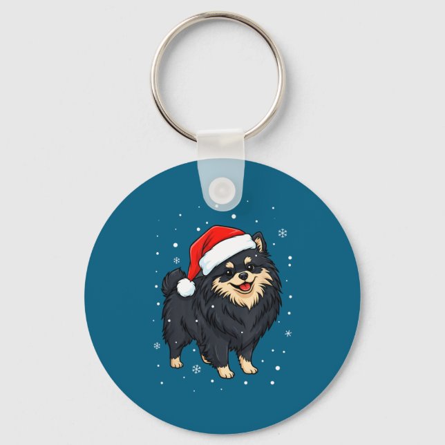 Dog Holiday Meranian Dog Santa Illustration - Fluf Key Ring (Front)